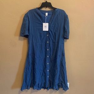 Monica lace trim blue dress button front modest size xl NWT